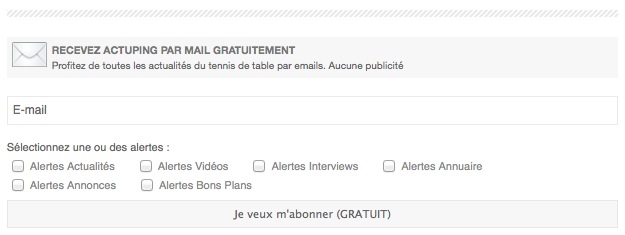 Abonnez-vous aux alertes pongistes Abonnez-vous aux alertes pongistes