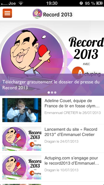 Le record 2013 disponible dans les applications Actuping TT Le record 2013 disponible dans les applications Actuping TT