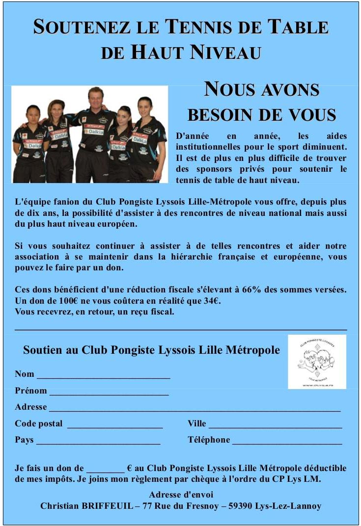 Le club de Lys-Les-Lannoy a lancé sa campagne de dons Le club de Lys-Les-Lannoy a lancé sa campagne de dons