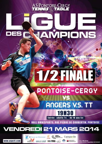 Affiche de la 1/2 finale de ligue des champions entre Pontoise-Cergy et la Vaillante Angers