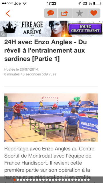 Actuping TV intégré dans les applications Actuping TT