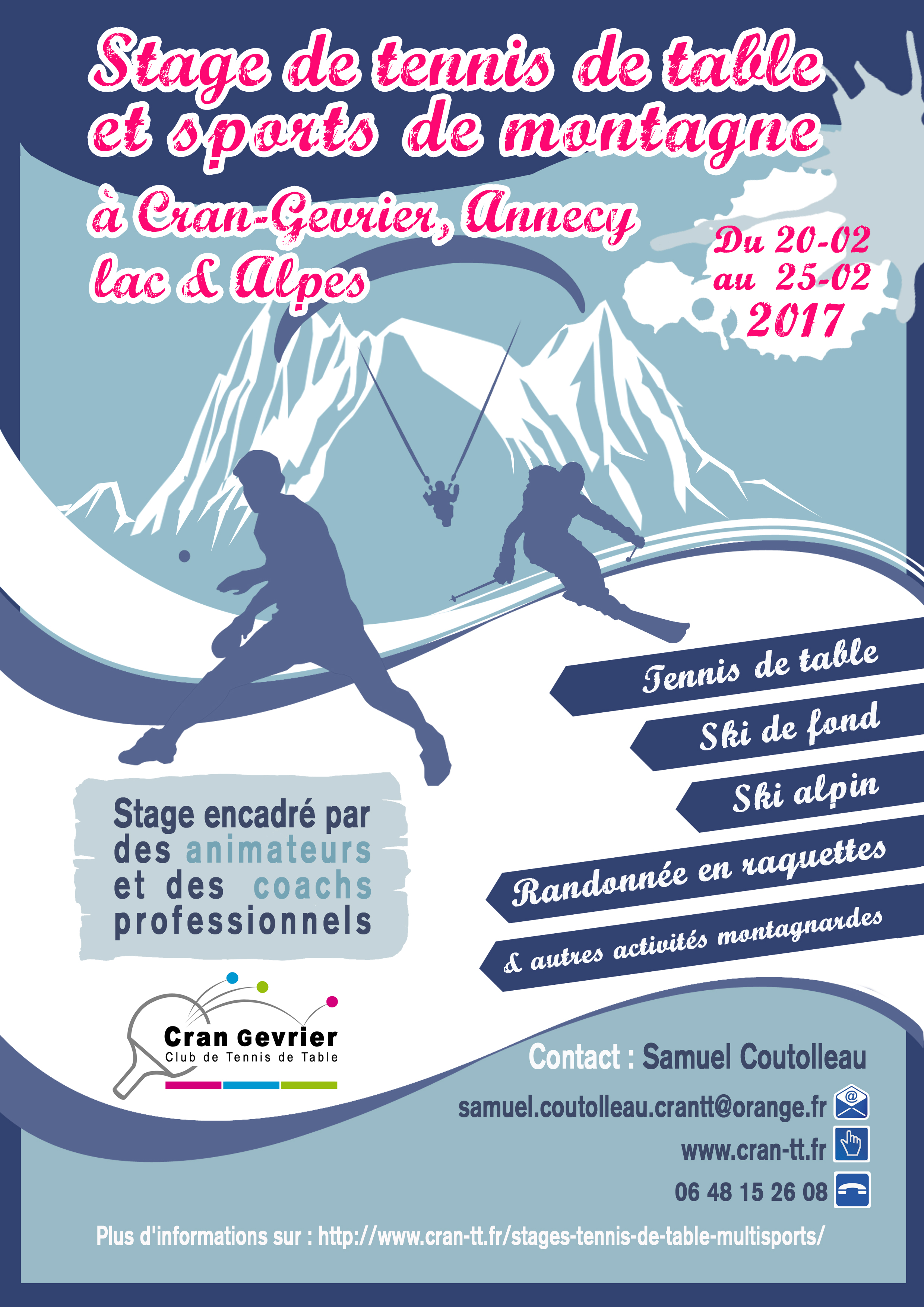 Stage de Tennis de Table et Sports de montagne du 20 au 25 février 2017