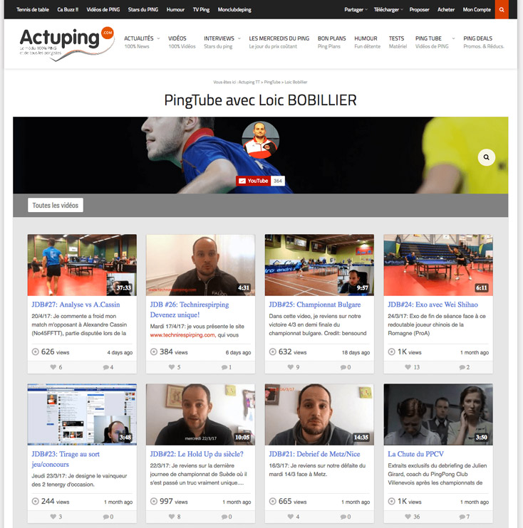Les vidéos de Loic BOBILLIER intégrées à PINGTube