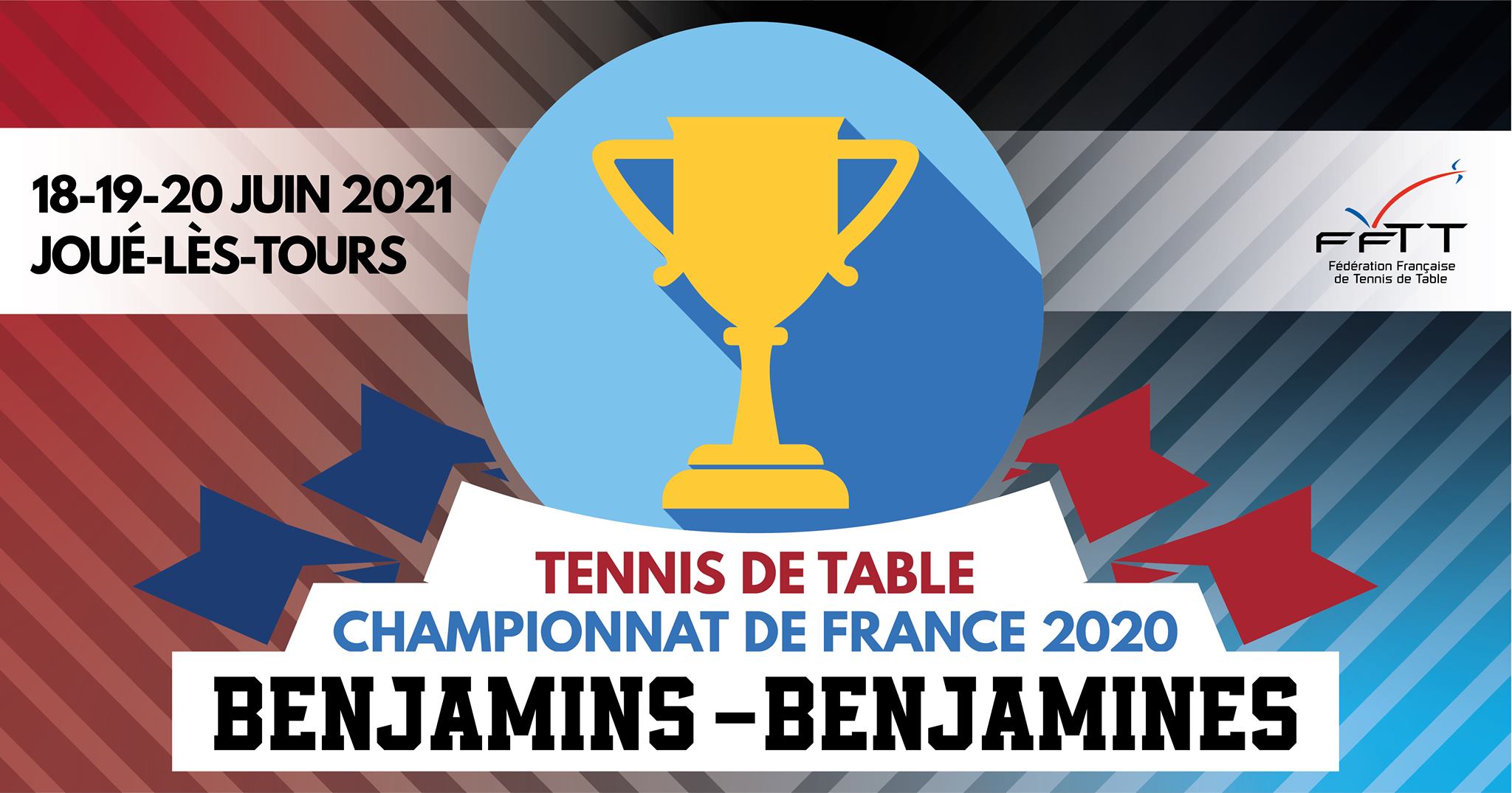 Affiche des championnats de France Benjamins / Benjamines "2020" | Visuel : Facebook Saône et loire Tennis de Table